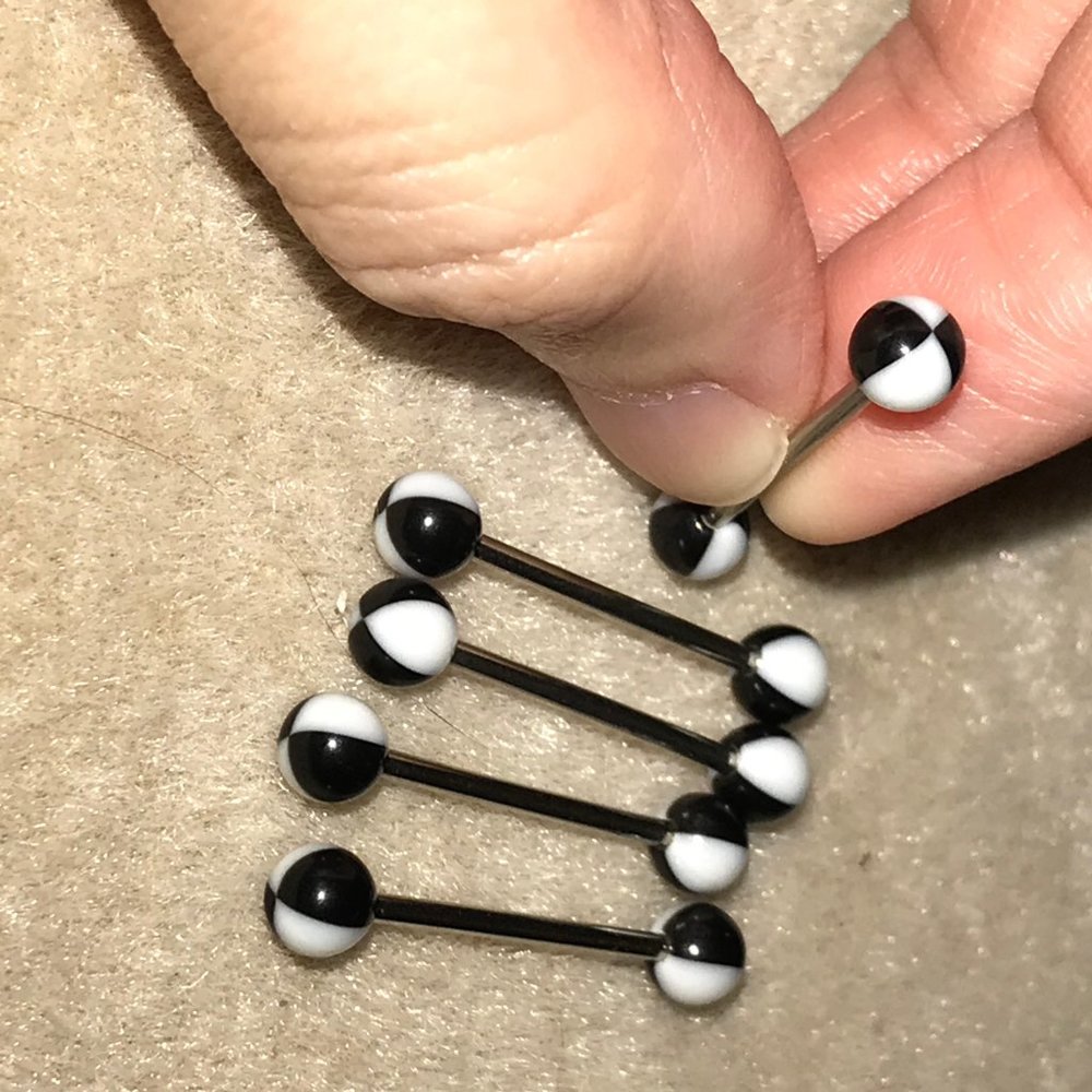 14 Gauge Black and White beach ball Design Tongue Ring